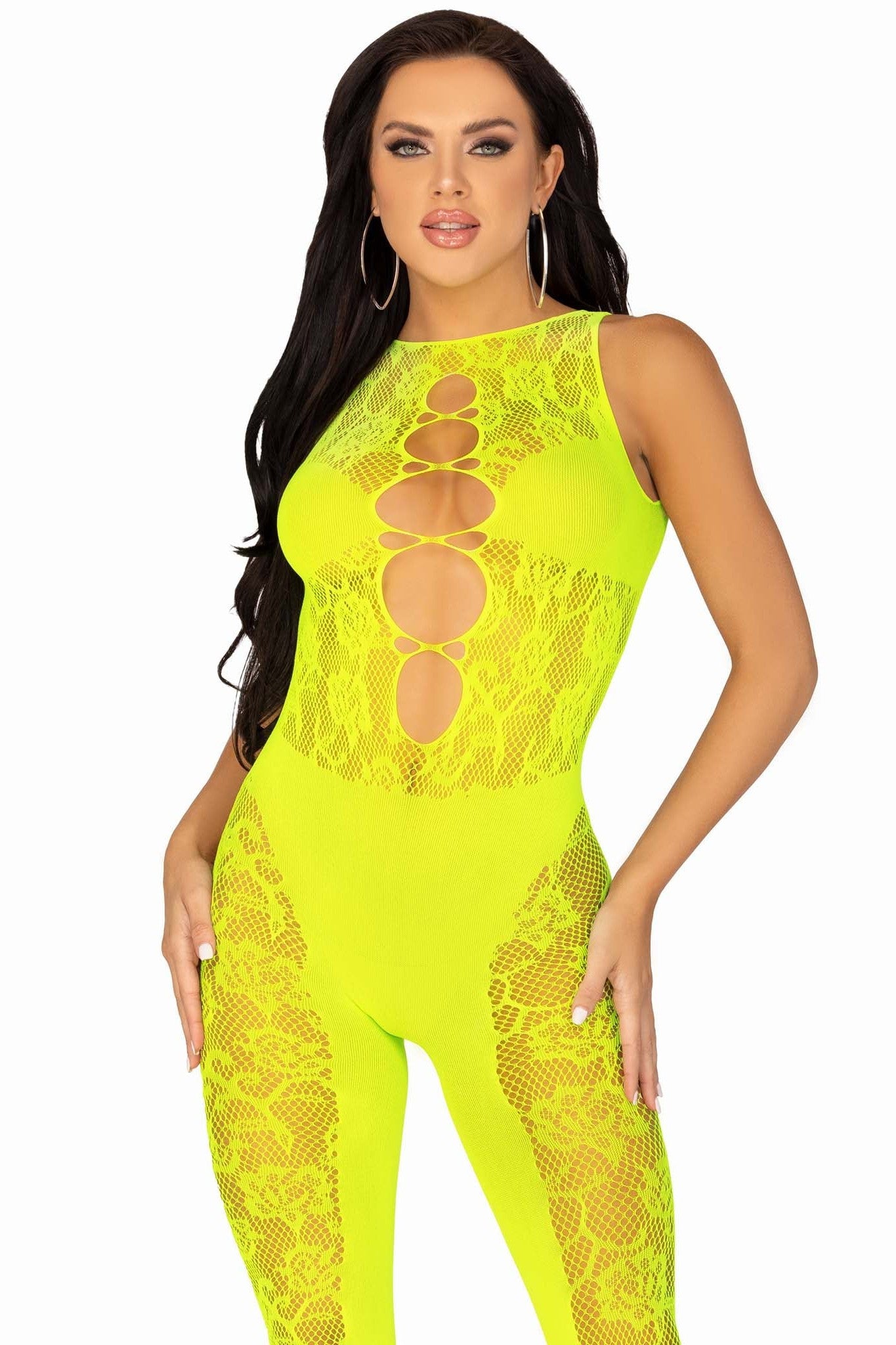 Leg Avenue Floral Convertible Footless Bodystocking with Elegant Opaque Panel Design
