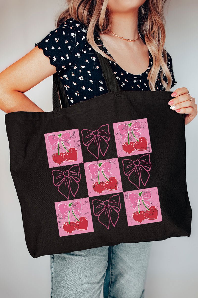 Cherry Love And Coquette Bows Design Durable Canvas Jumbo Tote Bag for Daily Use