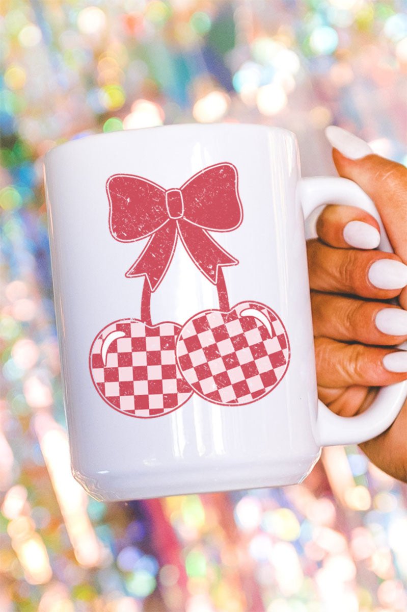 Top - Decorated Cherry Design Ceramic Coffee Mug for Beverage Sipping and Gifting