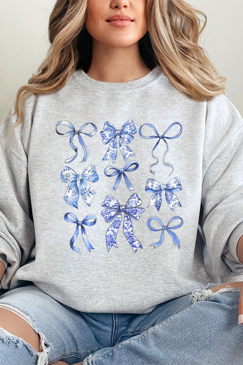 Unisex NuBlend Crew Sweatshirt with Blue Chinoiserie Bows Design