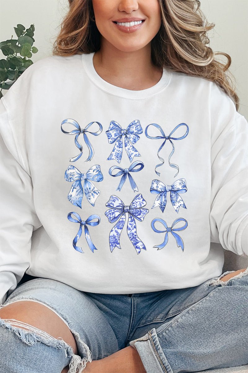 Unisex NuBlend Crew Sweatshirt with Blue Chinoiserie Bows Design