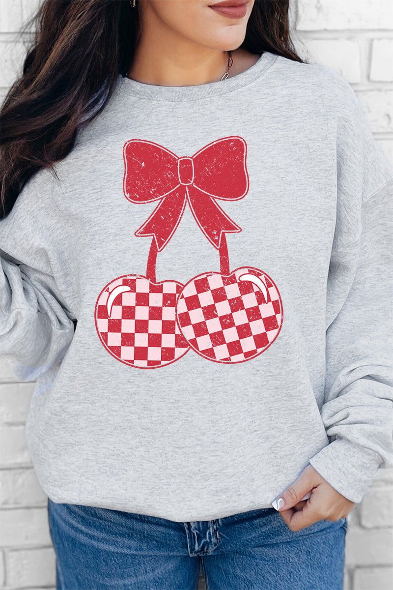 Casual Heavy - weight Cherry On Top Crew Style Sweatshirt for Everyday Wear
