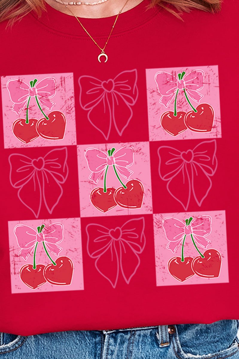 Cherry Love And Coquettish Bows Heavyweight Unisex Crew Sweatshirt for Everyday Wear
