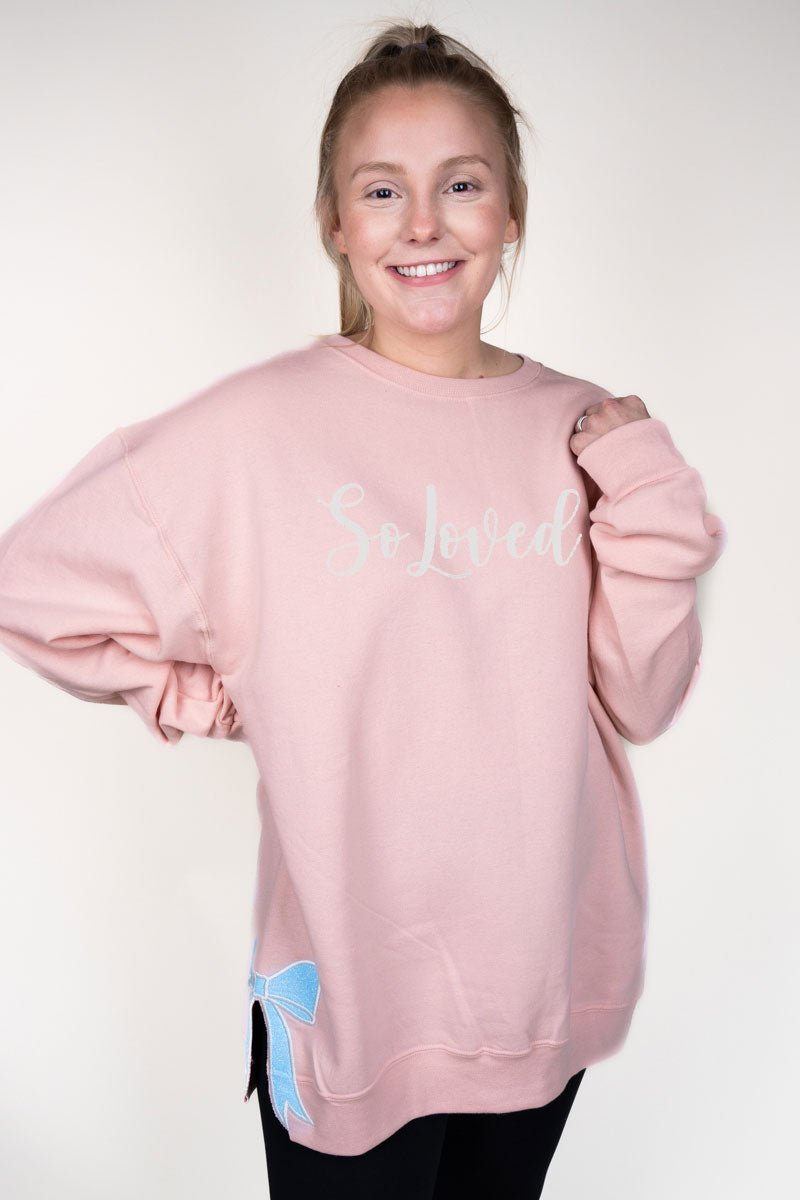 Customizable Blush Pink Embroidered Side Bows Unisex NuBlend Crew Neck Sweatshirt - Design Your Own Text and Bows