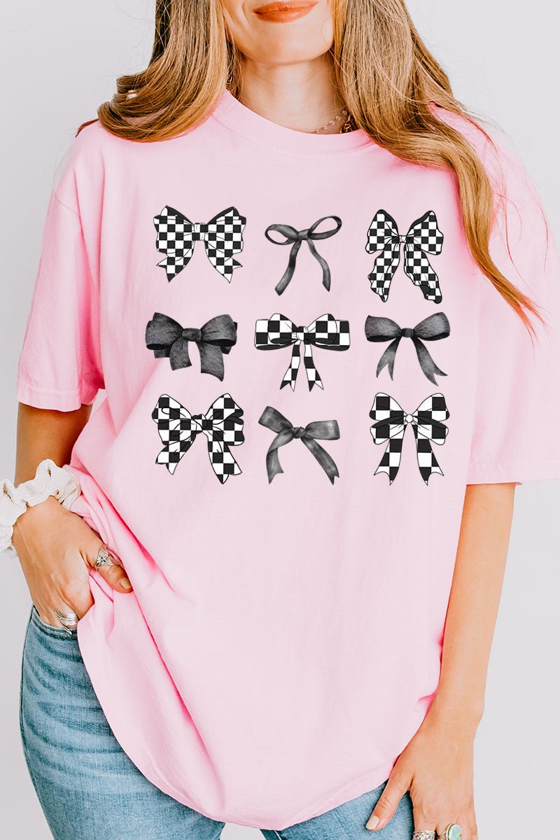 Retro Coquette Checkered Bows Comfortable Adult Ring-Spun Cotton Graphic Tee