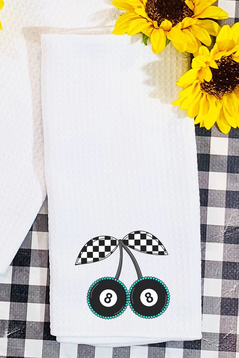 Stylish Checkered Cherry Patterned Waffle Weave Kitchen and Bathroom Tea Towel