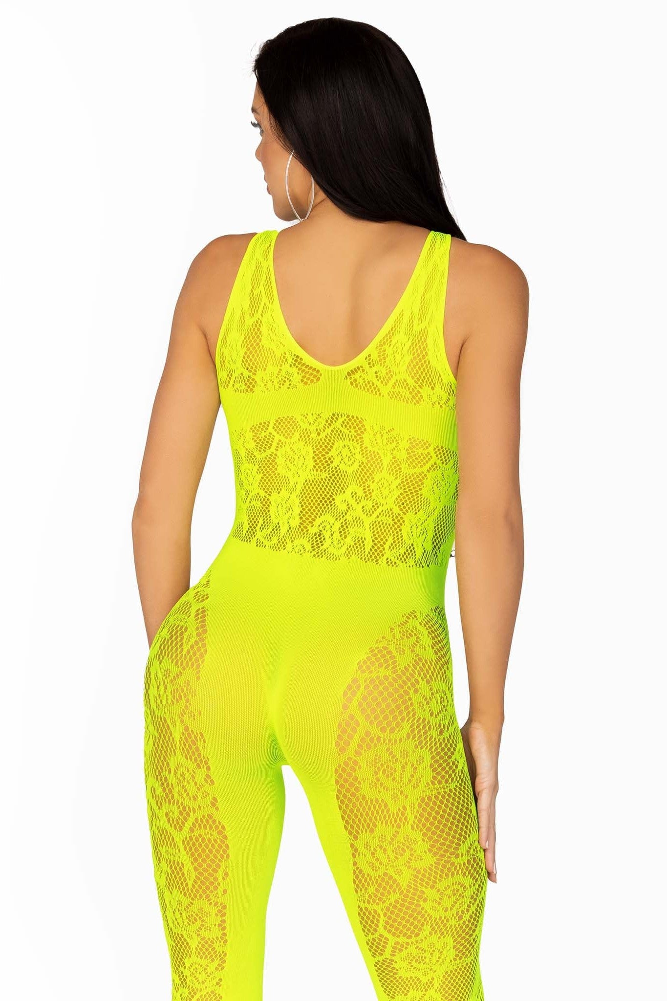 Leg Avenue Floral Convertible Footless Bodystocking with Elegant Opaque Panel Design