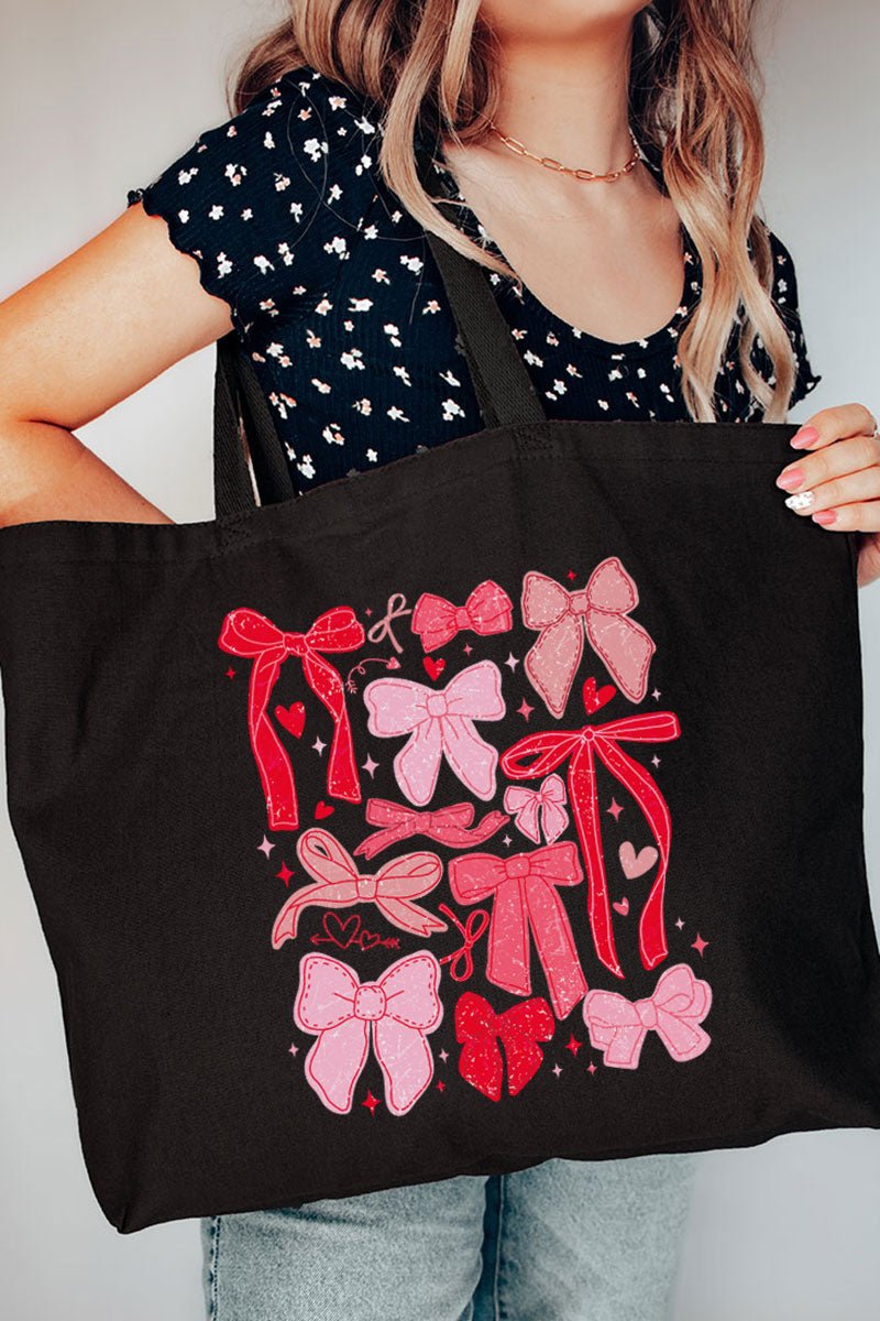 Jumbo Canvas Tote Bag with Bow Bliss Graphic Design