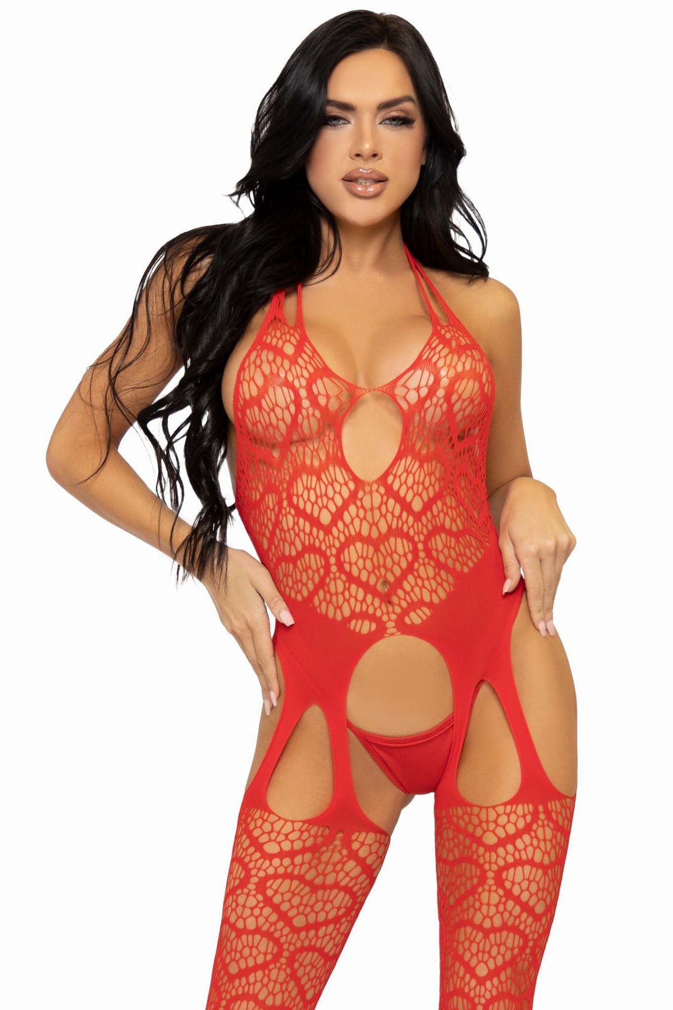 Leg Avenue Imported Seamless Heart Net Style Suspender Bodystocking for Fashion Lovers