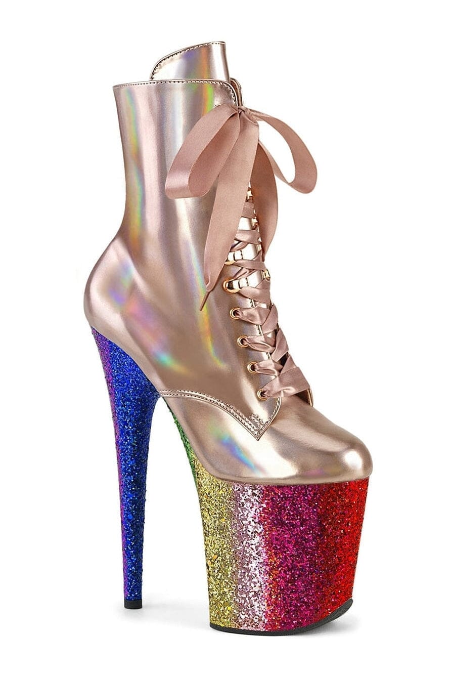 Pleaser Flamingo-1020HG Rose Gold Patent Ankle Boot with High Heel