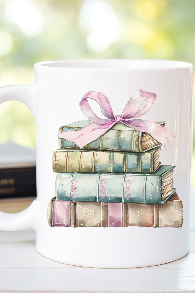 Decorative Bows And Books-themed Ceramic Coffee Mug for Sipping Beverages